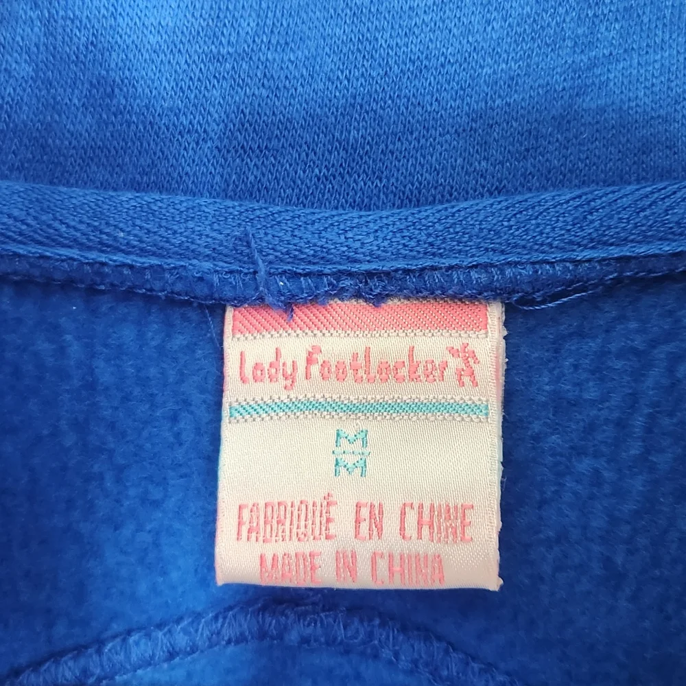 Vintage 80s 90s Blue Floral Lady Footlocker Sweatshirt Quarter Zip Cottagecore - Picture 4 of 7